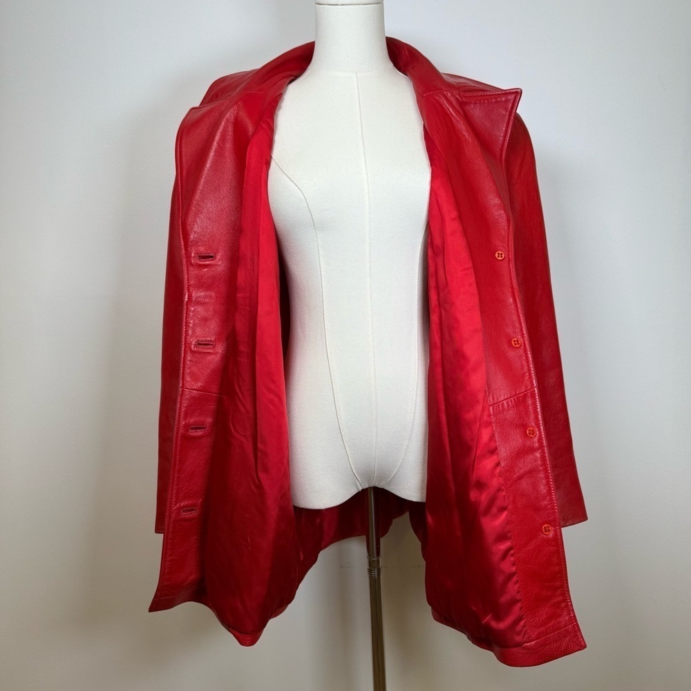 Vintage Studio Retro 80’s Red Leather Jacket Padded Shoulders Womens Size Large - Picture 7 of 10